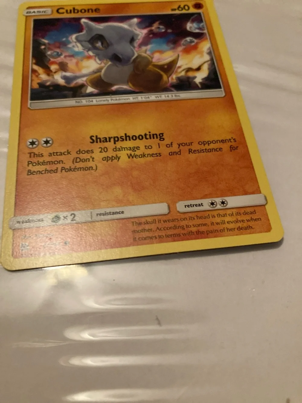 Pokemon Cubone Trading Card - Yellow Orange
